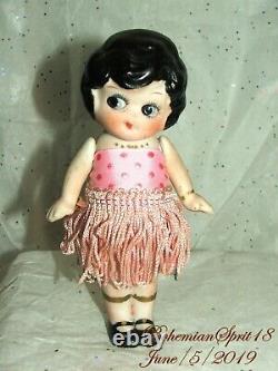 Antique 1920's Japan Kewpie Flapper Pink Fringes Skirt Bisque 6'' Girl Doll