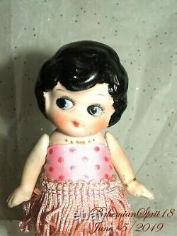 Antique 1920's Japan Kewpie Flapper Pink Fringes Skirt Bisque 6'' Girl Doll