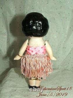 Antique 1920's Japan Kewpie Flapper Pink Fringes Skirt Bisque 6'' Girl Doll