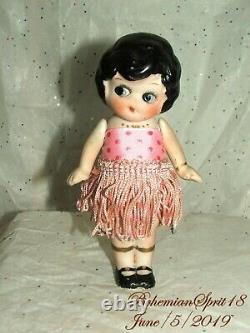 Antique 1920's Japan Kewpie Flapper Pink Fringes Skirt Bisque 6'' Girl Doll