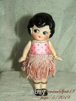 Antique 1920's Japan Kewpie Flapper Pink Fringes Skirt Bisque 6'' Girl Doll