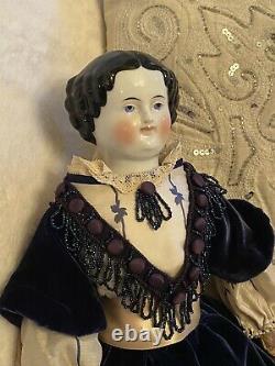 Antique 20.5 Civil War Era German High Brow China Doll Dotter Red Corset Body