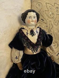 Antique 20.5 Civil War Era German High Brow China Doll Dotter Red Corset Body