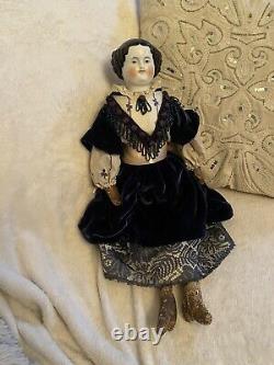 Antique 20.5 Civil War Era German High Brow China Doll Dotter Red Corset Body