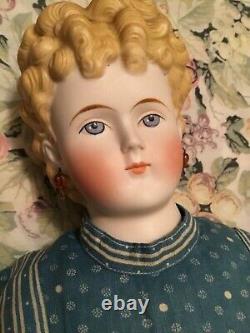 Antique 25 Blonde Parian Lady Doll Antique Body & Antique Dress Lovely Lady