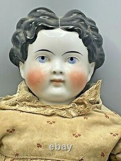 Antique 25 German China Shoulder Head Doll with Porcelain Head, Arms and Legs