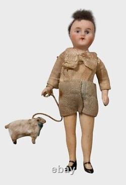 Antique 4 All Bisque Boy Doll w Sheep in Original Box