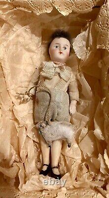 Antique 4 All Bisque Boy Doll w Sheep in Original Box