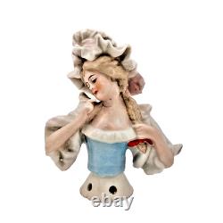 Antique 4 Half Doll Porcelain Lady with Large Bonnet