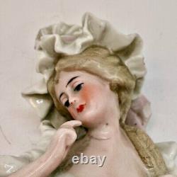 Antique 4 Half Doll Porcelain Lady with Large Bonnet