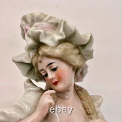 Antique 4 Half Doll Porcelain Lady with Large Bonnet