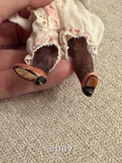 Antique 5 All Bisque Mignonette Doll Fancy Molded Shoes Original Chemise