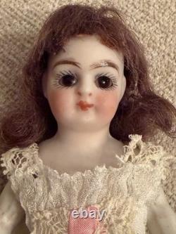 Antique 5 All Bisque Mignonette Doll Fancy Molded Shoes Original Chemise