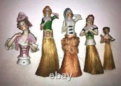 Antique 5 Porcelain Half-Doll Vanity Brush Whisk Broom & Pin Cushion