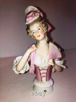 Antique 5 Porcelain Half-Doll Vanity Brush Whisk Broom & Pin Cushion