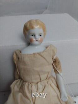 Antique 7.75 Hertwig Blonde Lowbrow China Head Doll Dressed Germany c1900