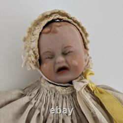 Antique 7 Composition Porcelain Crying Baby Doll Dressed In Handmade Clothes