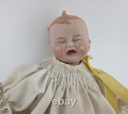 Antique 7 Composition Porcelain Crying Baby Doll Dressed In Handmade Clothes