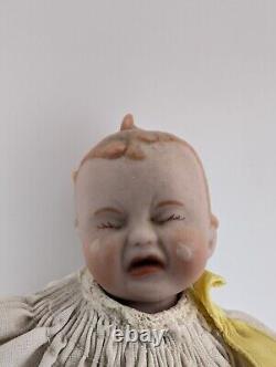 Antique 7 Composition Porcelain Crying Baby Doll Dressed In Handmade Clothes