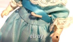 Antique All Bisque Doll 2120 5 White Lace Blue Dress Hand painted 5.75