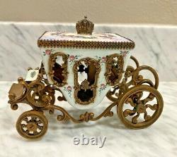 Antique Austrian Ornate Brass porcelain Enamel Romantic miniature Carriage