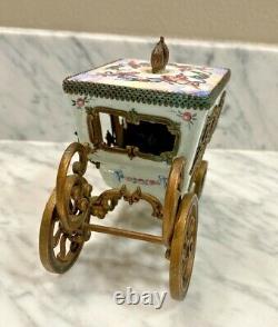 Antique Austrian Ornate Brass porcelain Enamel Romantic miniature Carriage