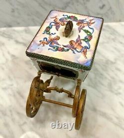 Antique Austrian Ornate Brass porcelain Enamel Romantic miniature Carriage