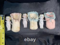 Antique Bisque Doll Set Japan Baby Dolls Wicker Trunk Display Lot