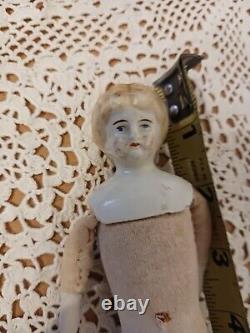 Antique Bisque Porcelain China Head Doll Sawdust Body Hand Sewn Made in Germany