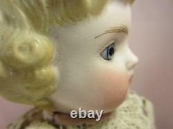 Antique Bisque Shoulder Head Doll Glass Eyes, Early Costume Molded Blonde TLC
