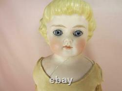 Antique Bisque Shoulder Head Doll Glass Eyes, Early Costume Molded Blonde TLC