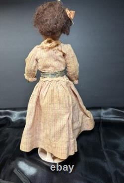 Antique Black Bisque Doll 12 Glass Eyes UNIS France Mold 60 Composition Body