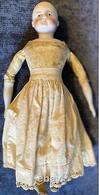 Antique C1850 15 Bald Head Wigged China Head Doll withGreat Body And Paisley Outf