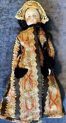 Antique C1850 15 Bald Head Wigged China Head Doll withGreat Body And Paisley Outf