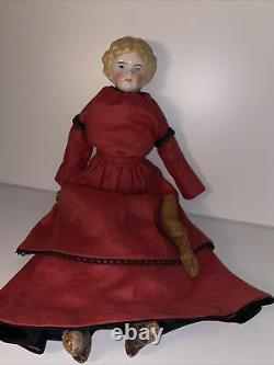 Antique China Doll 16 German Blonde With Leather Arms & Shoes