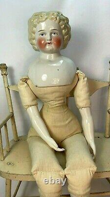 Antique China Doll German Large 22.5 Blonde 1880s w Ruth McClanahan Cloth Body