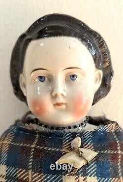 Antique China Doll Unusual hair Exposed Ears Necklace Boots 16 Long Clothes