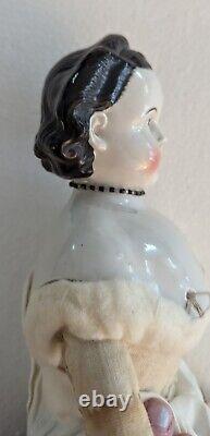 Antique China Doll Unusual hair Exposed Ears Necklace Boots 16 Long Clothes