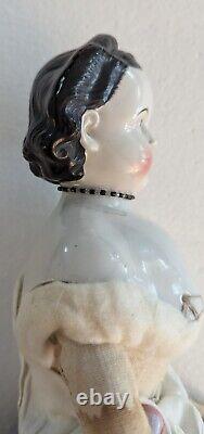 Antique China Doll Unusual hair Exposed Ears Necklace Boots 16 Long Clothes