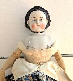 Antique China Doll Unusual hair Exposed Ears Necklace Boots 16 Long Clothes