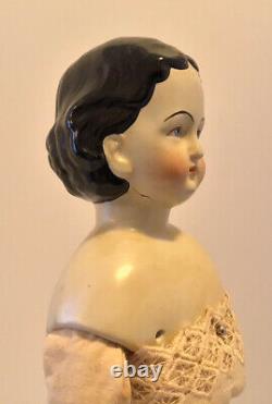 Antique China Head Doll Kister Greiner Unusual Black Hair Beautiful Rare 16