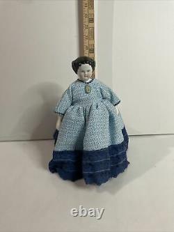 Antique China Head Lot Brow Doll With Antique Dress Rare Figurine Vintage 9