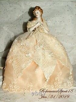 Antique China porcelain Germany Half A Doll Lace Pearls dress Lamp Shade