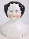 Antique Civil War 1860s 5 1/4 German Porcelain Doll Head Flat Top Black Hair