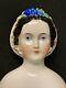 Antique Decorated German China Doll With Snood, Ruffles And Lace
