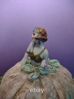 Antique Dressel Kister Porcelain Girl Half Doll Figurine & Stetson Pin Cushion