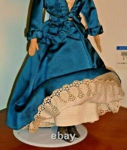 Antique Early China Head Flat Top Doll Beautiful Blue Fitted Gown