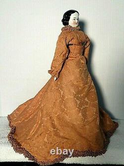 Antique Early China Head Flat Top Flowing Brown Dress