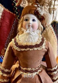 Antique French 17 Poupee Peau Jumeau WithKid Over Wood Body, Bisque Arms Fashion