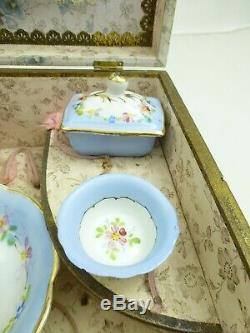 Antique French Doll Service Toilette Set Mirrored Box Vanity Wash Vintage